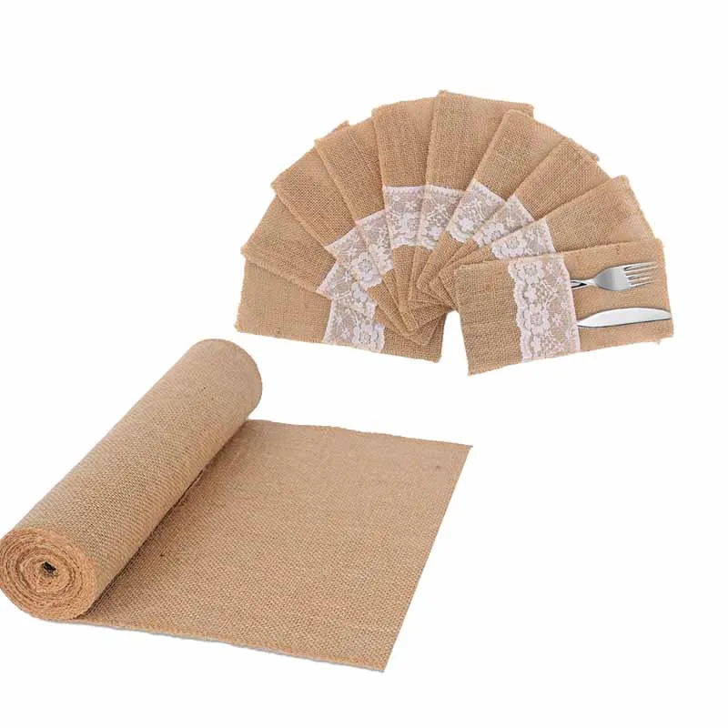 

Burlap Cutlery Holder table runner Chair Sashes for Rustic Wedding engagement baby Bridal Shower Christmas retirement Decoration