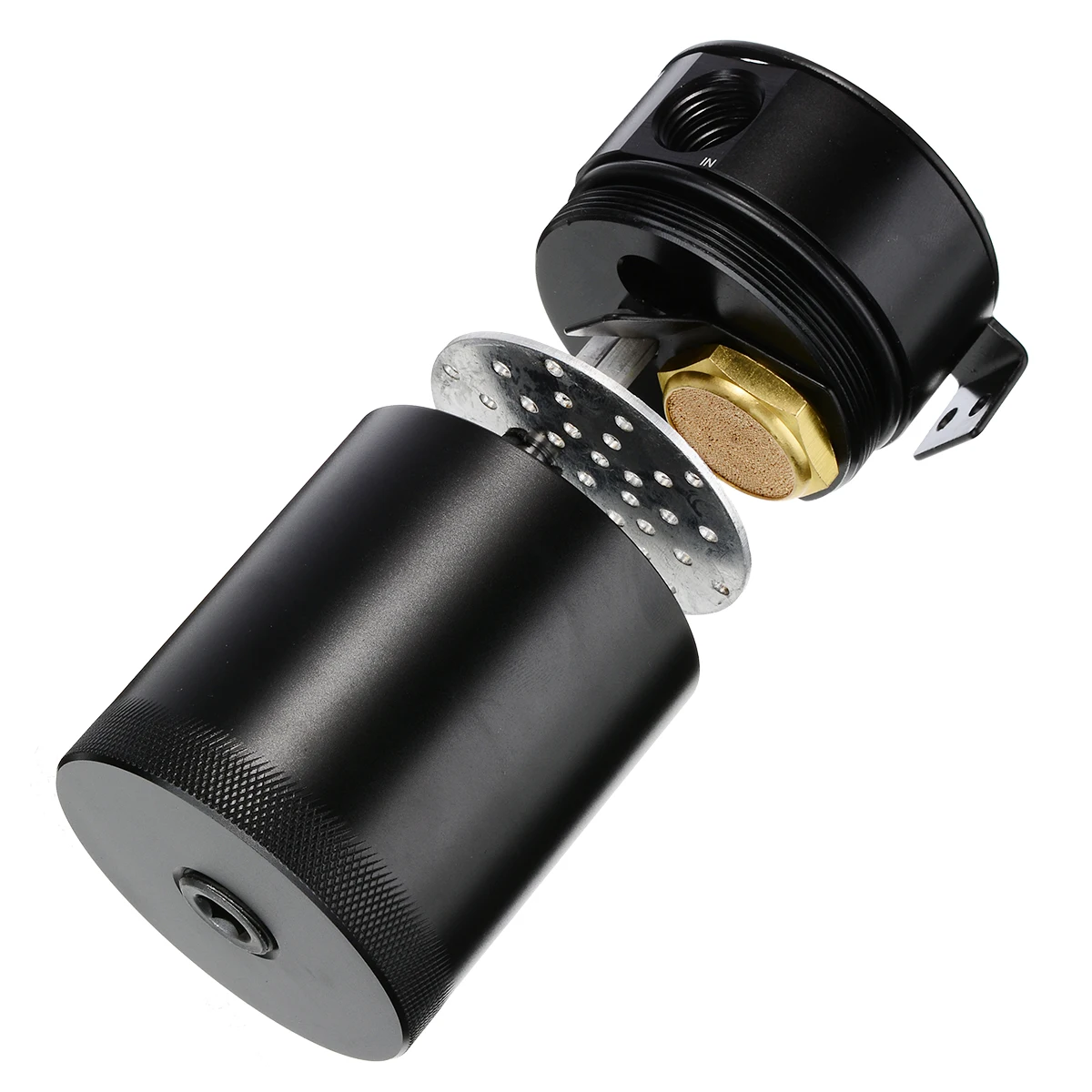 Mayit 2-Port Compact Baffled Oil Catch Can 3/8" NPT Inlet Outlet Universal Black Billet 6061 Aluminum Sealed Can