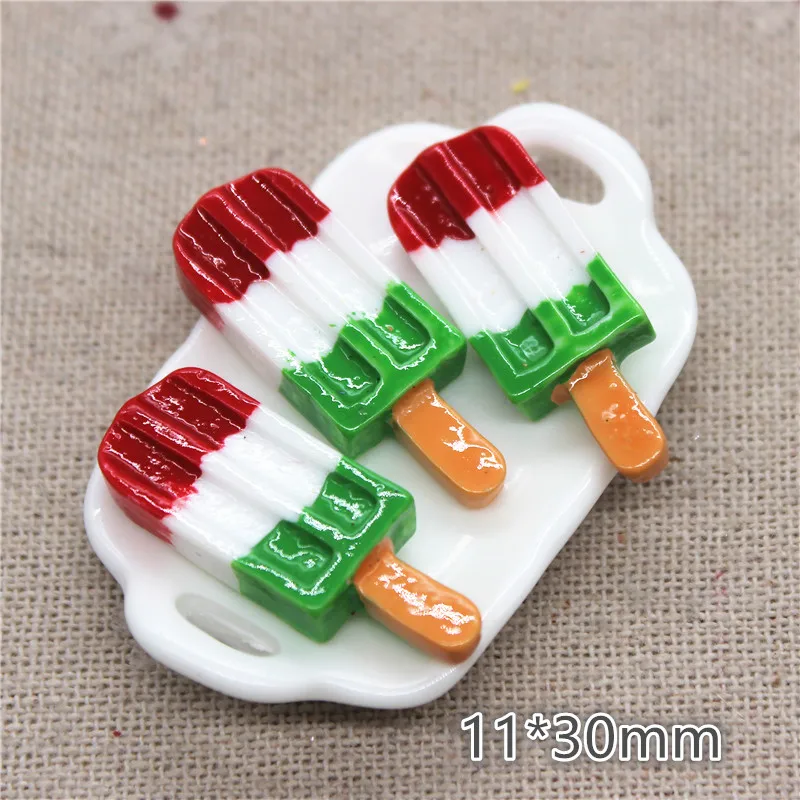 10pcs 11*30mm  Kawaii Resin Tricolor Popsicle Simulation Miniature Food Art DIY Craft Decoration Accessories