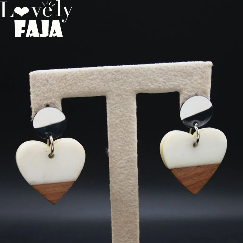 

2019 Fashion Woon Resin Stainless Steel Stud Earrings for Women Heart Silver Color Errings Jewelry boucles d’oreilles E612826