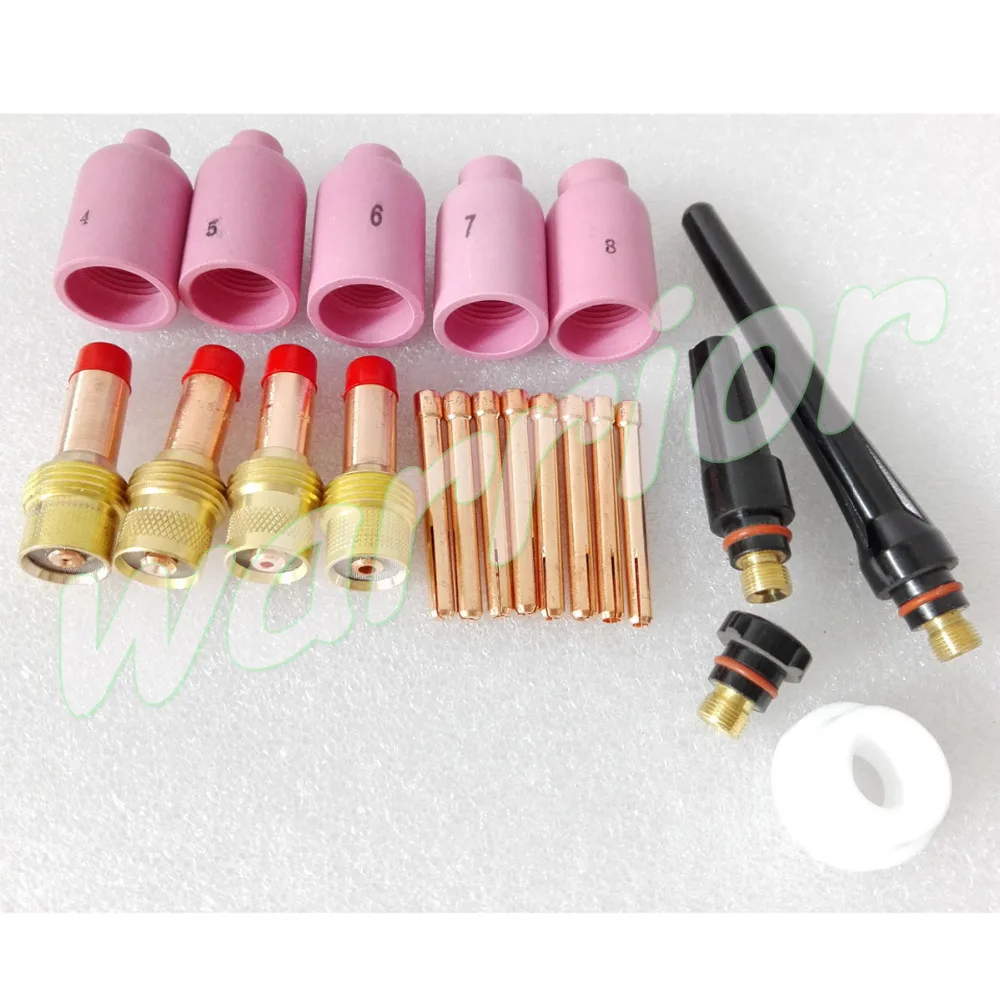 

21pcs WP17/18/26 Series TIG Torch Consumables Kit 54N Ceramic Nozzle Gas Lens-Collet-Body Back Caps 54N01 Insulator Gasket