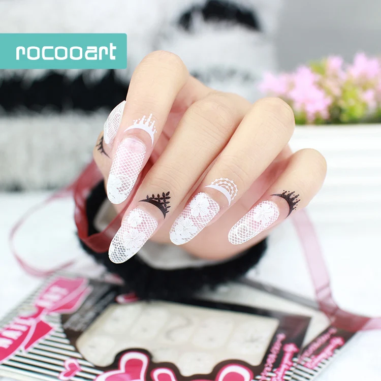 

Transparent False Diamond full Cover Nail Art Foils Polish Stickers Adhesive Decals Manicure Wrap, White Lace Nail Art Sticker