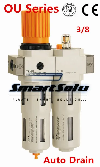 

Free Shipping OU Series High quality filter regulator and lubricator Auto drain 3/8 inch MIDI type FRL air treatment unit