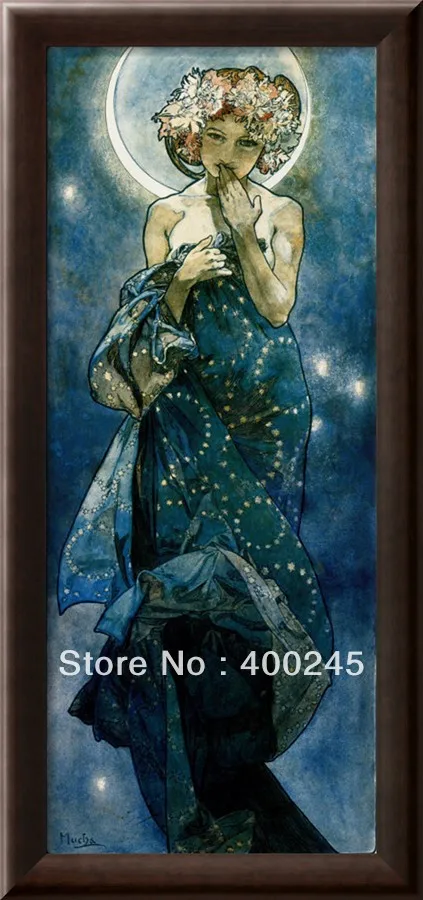 Высокое качество Alphonse Mucha картина маслом на продажу Луна декоративная женщина
