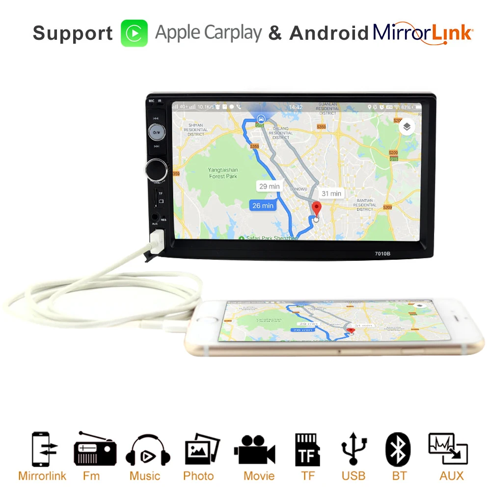 Авторадио Carplay автомобильный " сенсорный экран центральный мультимедийный MP5 плеер с управлением зеркалами USB TF карта AUX FM Поддержка резервная камера