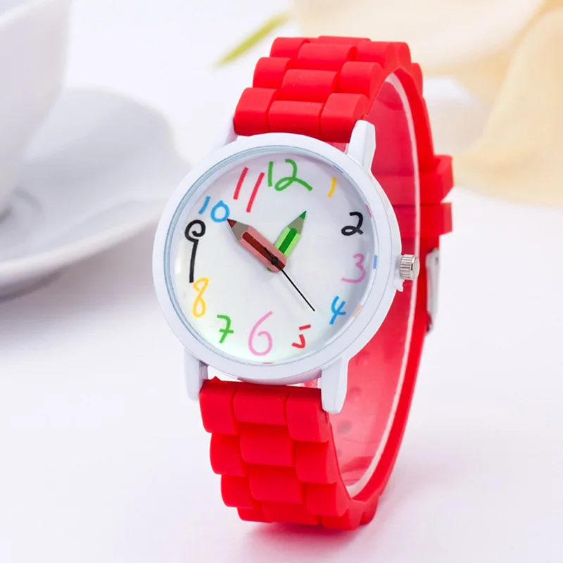 Shellhard 1pc Silicone Strap Quartz Jelly Soft Wrist Watch New Fashion Pencil Pointer Children Kids Cute Watches 11 Colors