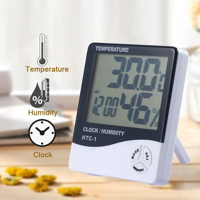 ЖК-цифровой измеритель температуры и влажности-1-2 Крытый Открытый гигрометр термометр метеостанция с часами Новинка