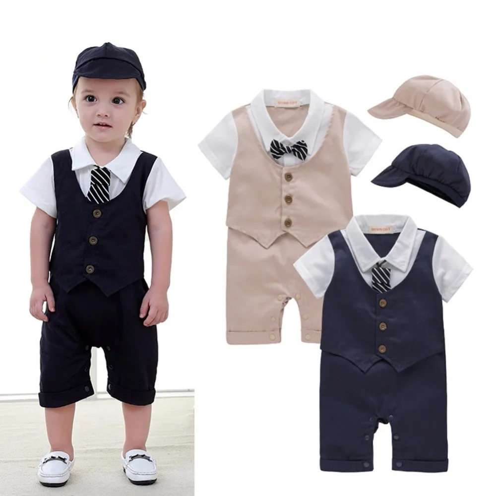 Baby Boys Romper Formal Party Gentleman Jumpsuit with Bow Tie Hatin Footies from Mother & Kids