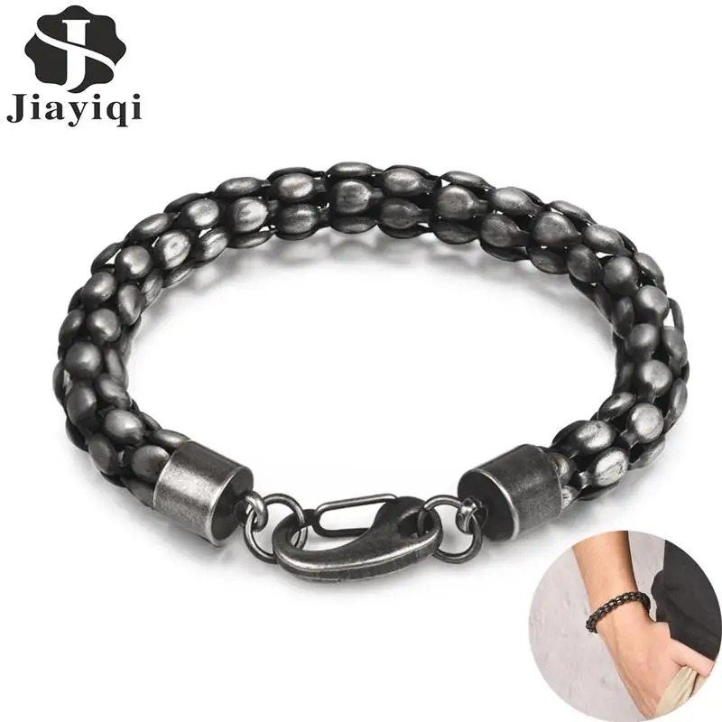 Jiayiqi хип-хоп рок браслет из нержавеющей стали для мужчин 8 мм манжеты Браслеты Винтаж Черная Круглая цепочка Мода Личность ювелирные изделия подарок