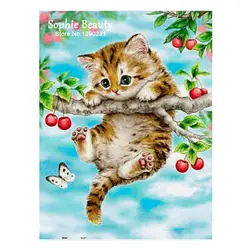 5D Diy алмазов картина вышивки крестом алмазов вышивка украшение дома маленькая кошка на дереве полный дрель Алмазная мозаика набор стены