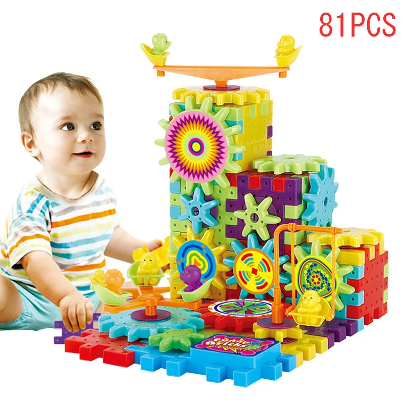 81 pièces en plastique engrenages électriques 3D Puzzle Kits de construction briques jouets éducatifs pour enfants enfants cadeaux BM88