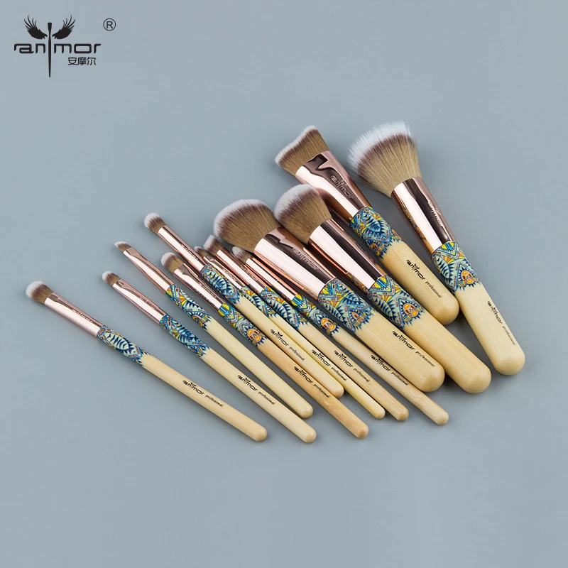 Anmor Rose Gold 12PCS Professional Make Up Brushes Unique Synthetic Hair Beautiful Makeup Brushes Set For