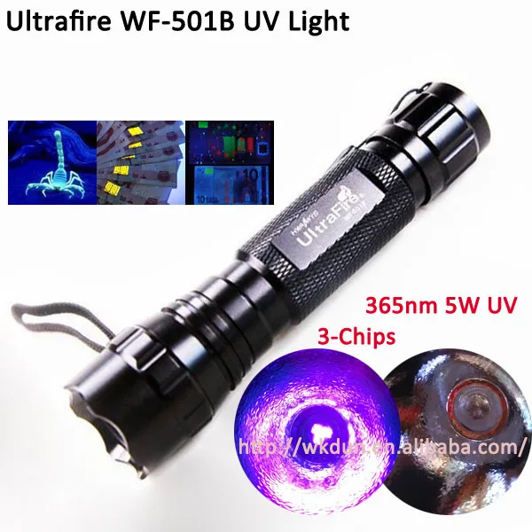 

High Powerful WF-501B Ultraviolet UV Light 3xChips 5W 365nm Purple Color Light Rechargeable LED Flashlight Torch Light Lamp