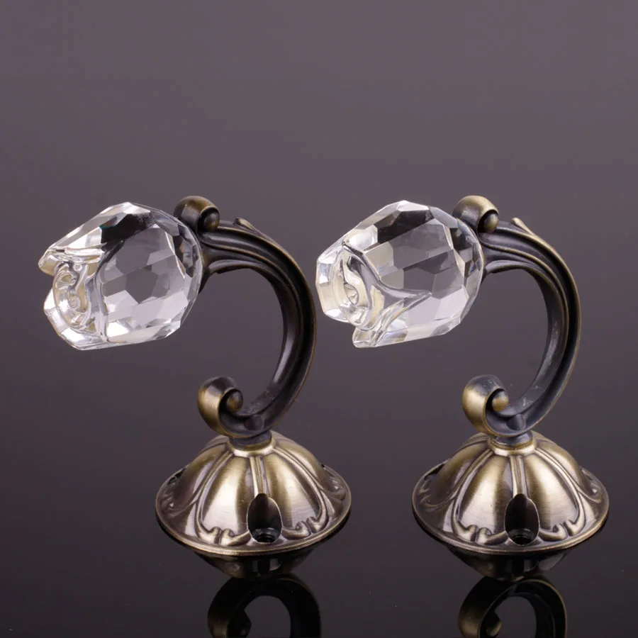 2pcs/pair silver Crystal Glass Tie Back Wall Hook Tieback Hooks Curtain