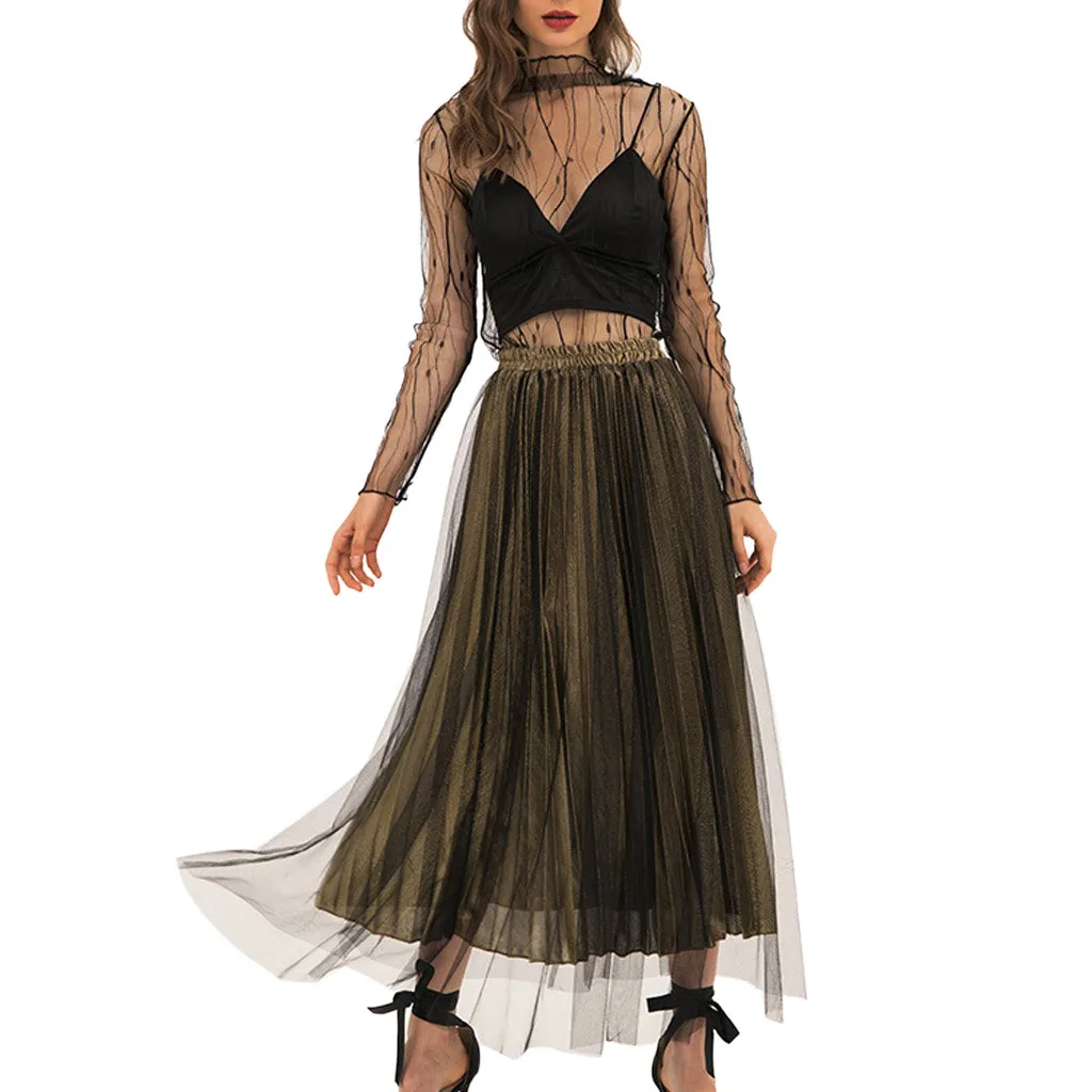 Jaycosin одежда женские плиссированные юбки Элегантная мода средняя талия стрейч А-образная юбка сетка красивая юбка