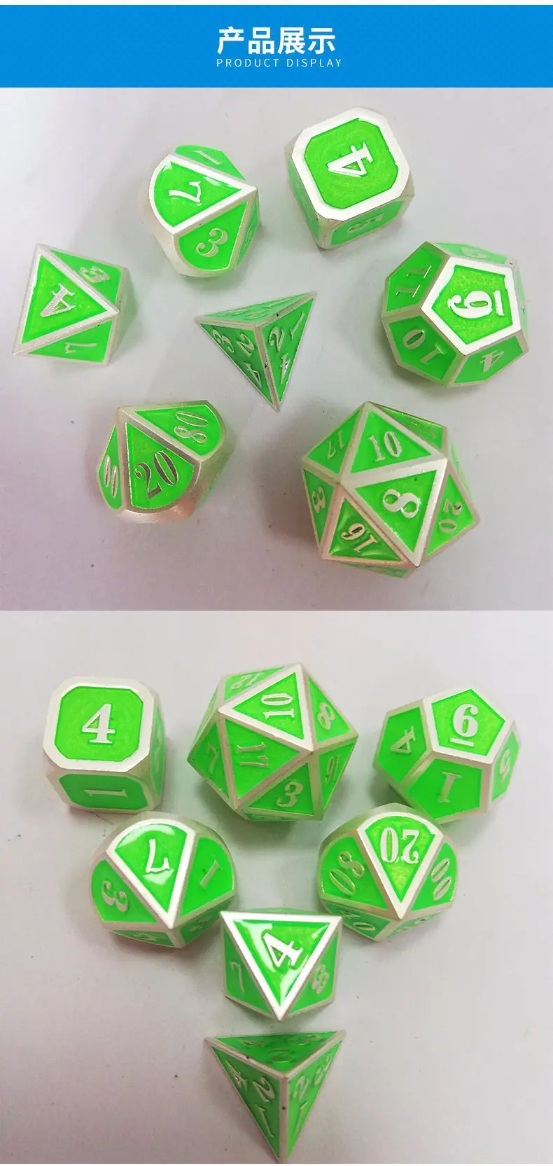 Rpg игральные кости многогранные наборы металлические Dnd Подземелья и Драконы настольные игры цинковый сплав зеленые кубики цифровой узор D20 10 8 12