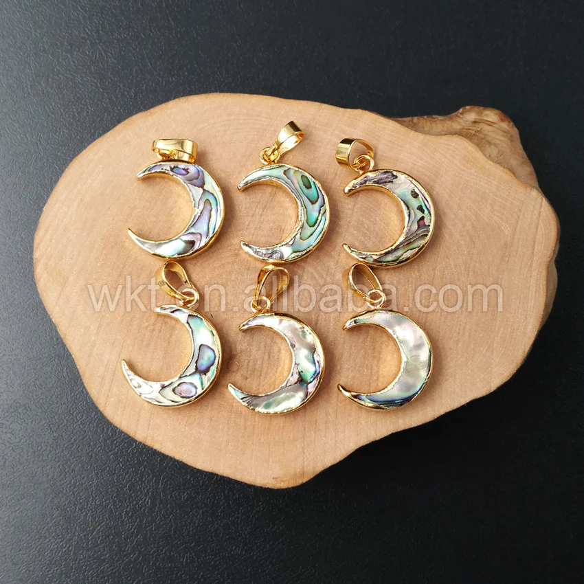 

WT-P957 Wholesale Natural abalone shell crescent moon pendant, gold color abalone moon pendant 20mm
