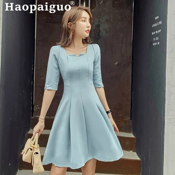 

Plus Size Blue OL Office Dress Women Short Sleeve Bodycon Bandage Black Dress Women Solid Corset Big Swing Casual Dress Women