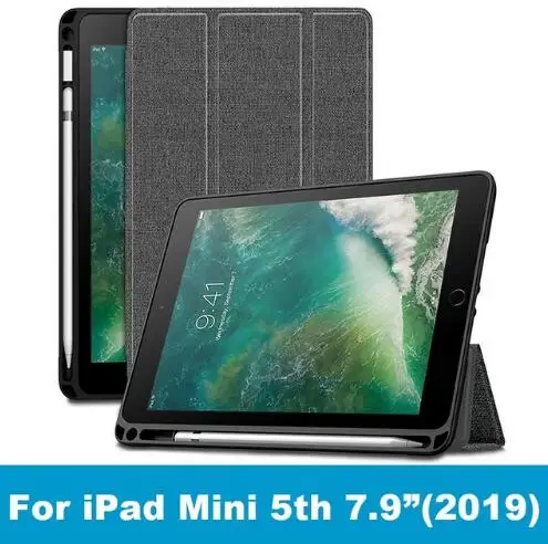 Чехол для нового iPad mini 5, 7,9 дюйма, дюйма, с держателем карандаша, умный кожаный тканевый силиконовый чехол, чехол для iPad mini 4 Funda - Цвет: For mini5-gray