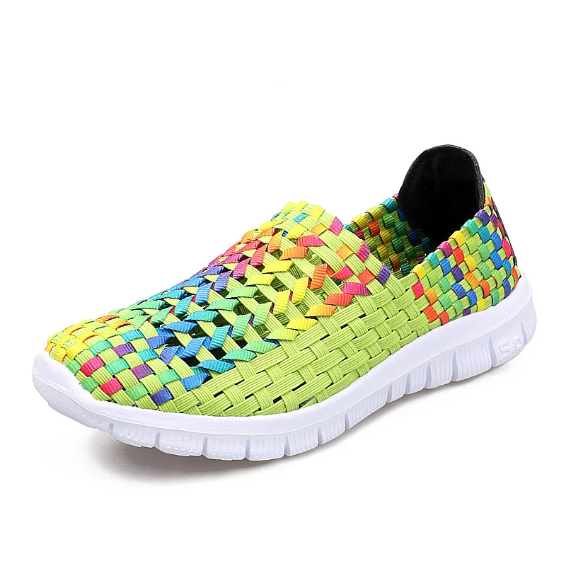 Summer Casual Shoes For Woman Handmade Woven Breathable Loafers Slip On Flats