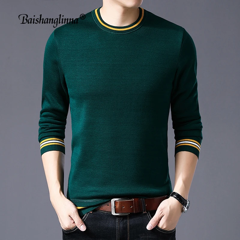 Baishanglinna 2018 Winter Brand Clothing Sweater Men Fashion Breathable Slim Fit Warm Pullover Men O-Neck Knitted Sweater 18112