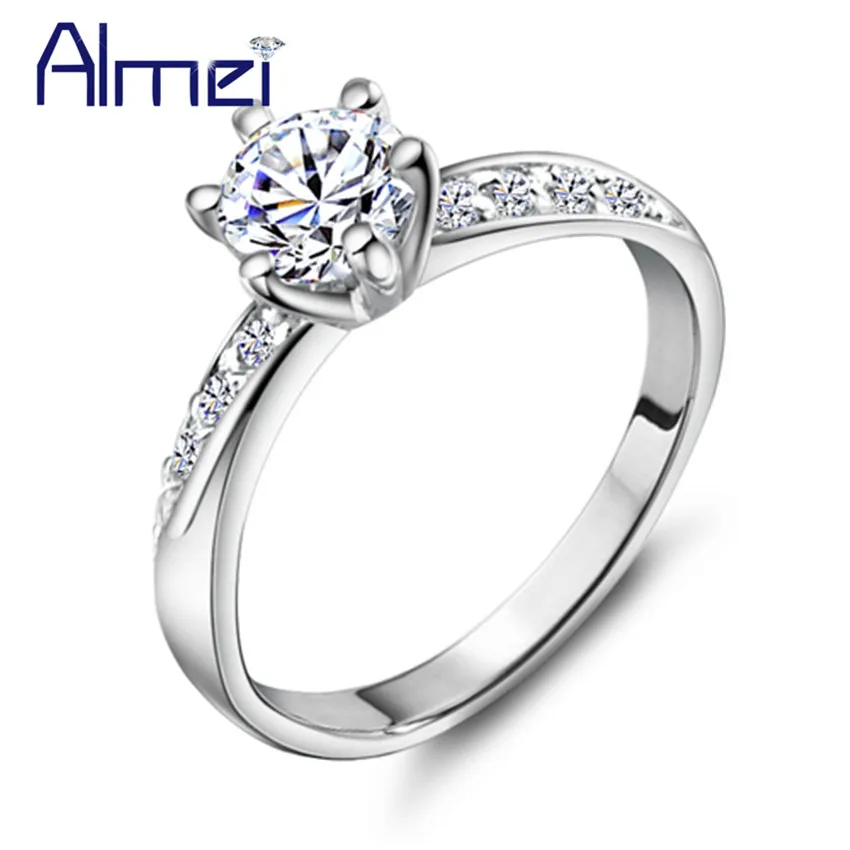 

Almei Rings With Stones for Women Wedding Anillos Mujer The Ring Silver Color Party Jewelry Bijoux Femme Bague De Luxe J048P