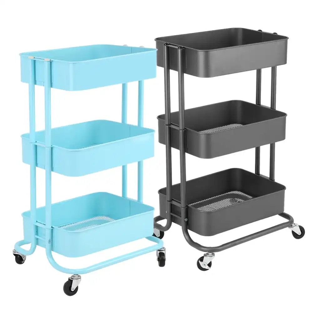 3 Tiers Storage Rack Trolley Cart Slim Rolling With Wheels Storage Rack Trolley Cart Slim Rolling