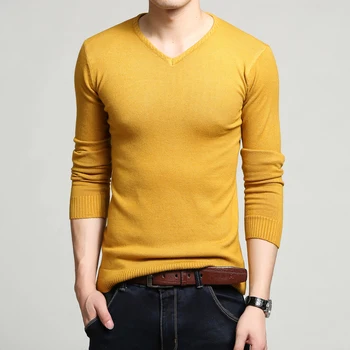 

2020 New Fashion Brand Sweater Man Pullover V Neck Slim Fit Jumpers Knitwear Solid Color Autumn Korean Style Casual Men Clothes