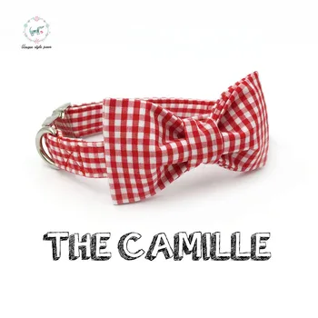 

Red Lattice Dog Collar And Leash Set With Bow Tie Personal Custom Pet Puppy Designer Product Dog &Cat Necklace Xs-Xl