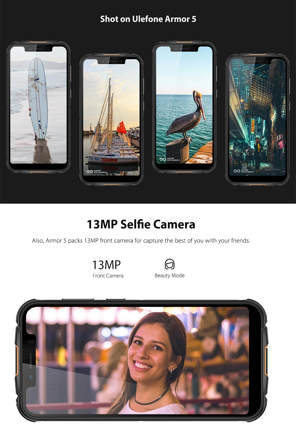 Ulefone Armor 5 IP68 водонепроницаемый смартфон 5,8" HD+ Восьмиядерный 4 Гб+ 64 Гб двойная задняя камера NFC Беспроводная зарядка Android 8,1 телефон