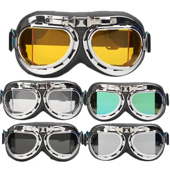 

Black Motorbike Helmet Pilot Goggles Jet Aviator Vintage Wwii Motorcycle Scooter Glasses UV