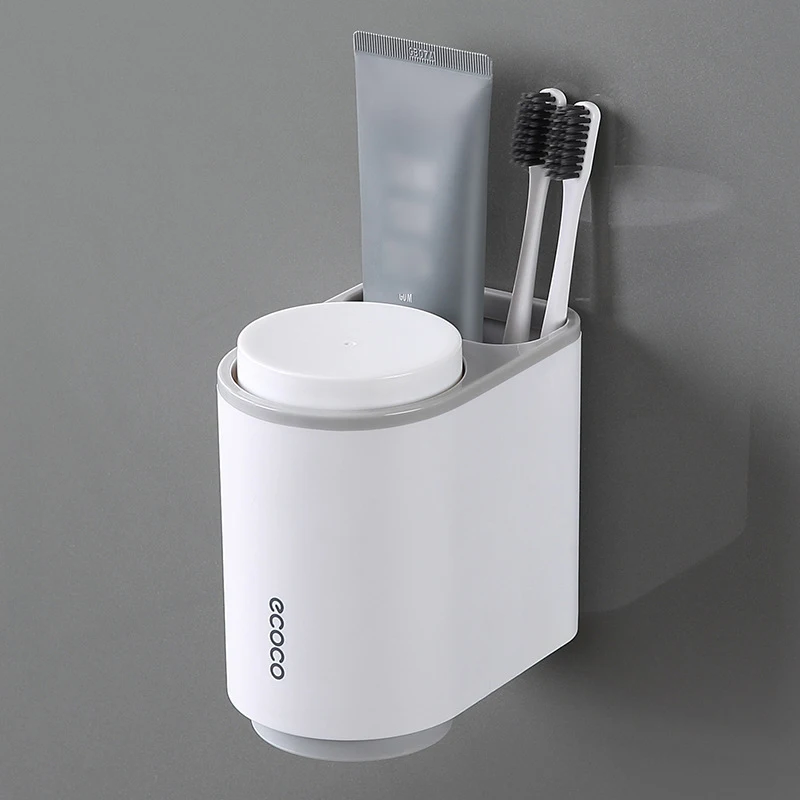 Многофункциональные аксессуары для туалета настенная подставка для зубных щеток крепление для хранения зубной пасты чашка для зубной пасты чехол для зубной щетки набор - Цвет: grey