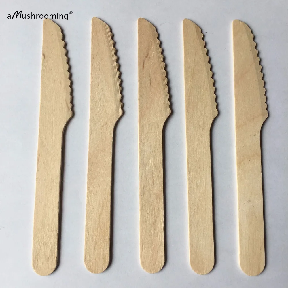 250 pieces Disposable Wooden Knife 14cm Flatware Cutlery Camping Party