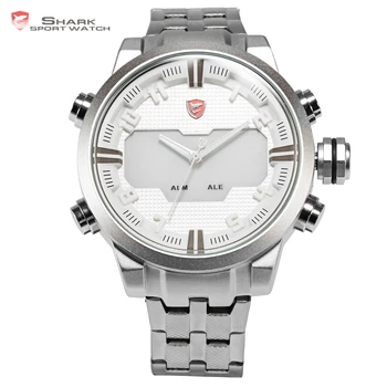 

Sawback Angel SHARK Sport Watch Mens Digital LED Backlight Stainless Steel Band Date Alarm Quartz Waterproof Wristwatch /SH202