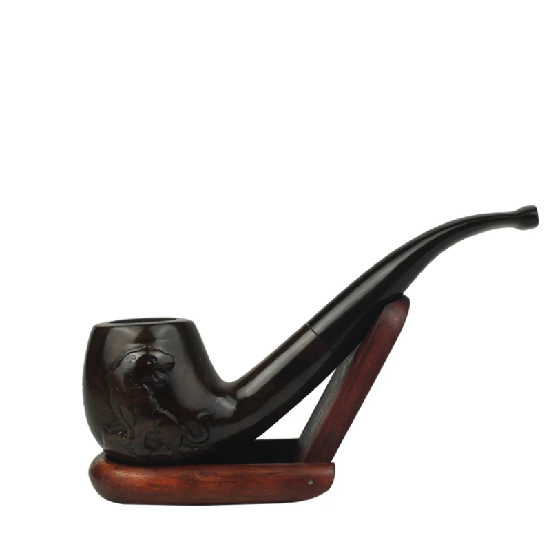 

Chinese style Bbony 14.5cm Bent Type Smoking Pipe Wooden Tobacco Pipe for Smoking Weed Pipe W/ Food-grade Plastic Mouthpiece