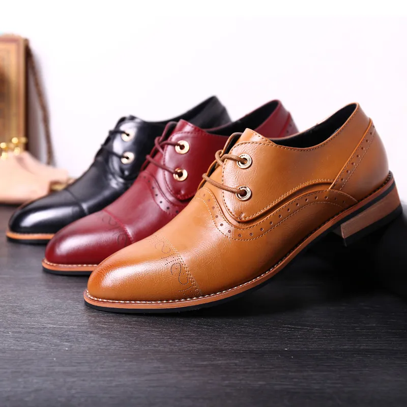 men shoes famous luxury brand leather formal office classic loafers pointed toe dress flats footwear brogue oxford shoes for men (19)