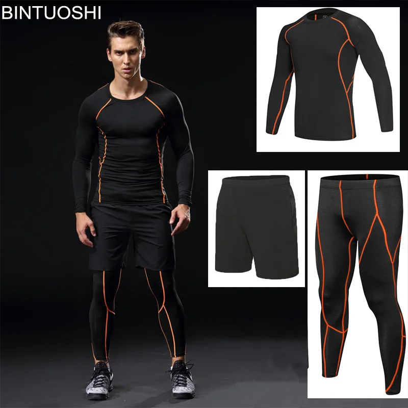 BINTUOSHI 3 шт. Для мужчин одежда для фитнеса тренажерного зала Спортивная Бег