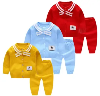 

Baby Girls Clothing Set Spring Autumn Thin Navy Style Sweater Suit Newborn Infant Boy Buttons Sweaters 6-18Months