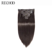 Rechoo Non-Remy Peruvian Straight Clip In Human Hair Extensions 140 Gram 100% Human Hair Clips In #2 Dark Brown Color