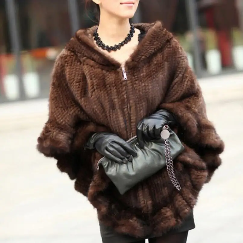 

CHEWIES Women Natural Real Mink Fur Poncho Shawl Hood Winter Knit Mink Fur Garment Factory Outlet Wholesal 2018 New Arrival 3.22
