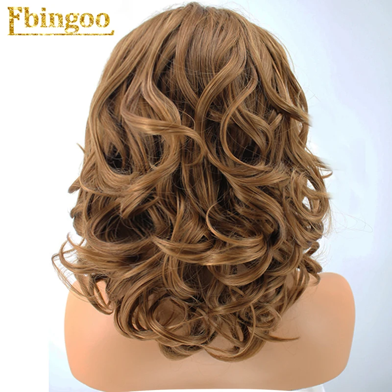 Ebingoo Hair cap+ свободная часть натуральные короткие волнистые высокотемпературные волокна Золотой Блонд синтетический парик на кружеве для женщин