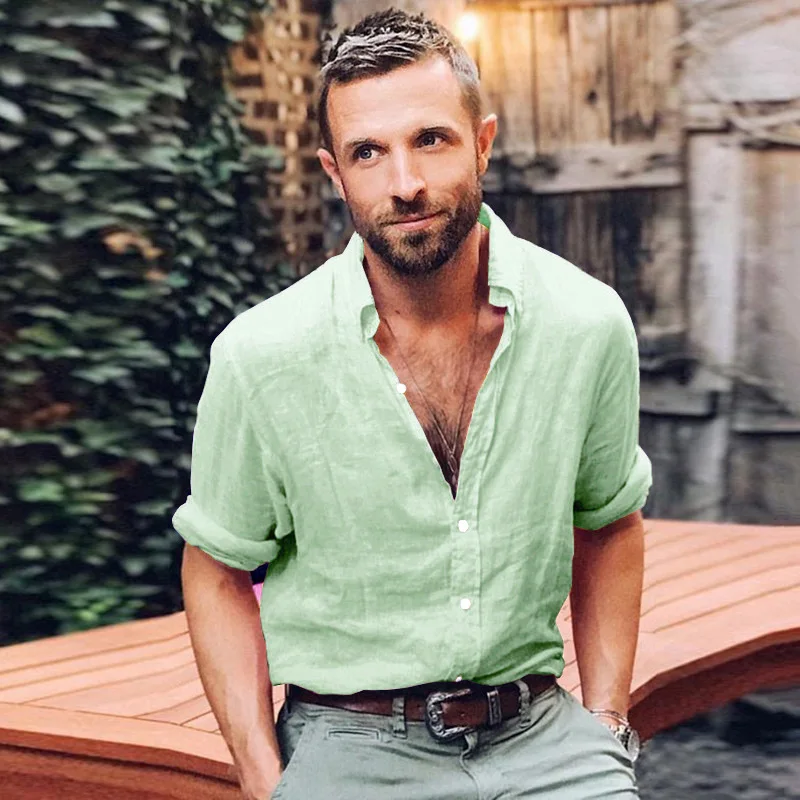 New Sexy Shirt Solid Color Men's Loose Smart Casual Shirts Long Sleeve