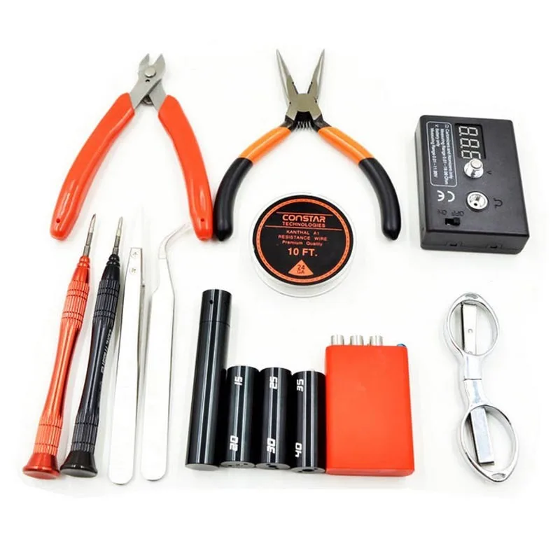 

2017 Magic CW Tool Coil Vape Complete kit E-cig Master V2 Tweezers DIY jig Meter Tester PE Box Mod Rda RBA Atomizer Vapor Kit