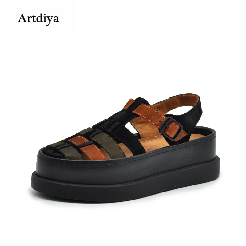 

Artdiya Original Comfortable Genuine Leather Hollowed-out Sandals Female New Platform Thick Sole Roman Women Sandals 07725