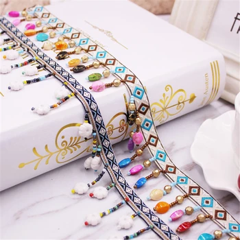 

5Yards Embroidery Beading Lace Trim Ethnic Style Bohemian Fabric Ribbon Tassel Colorful Lace DIY Clothes Shoes Bag Accessories