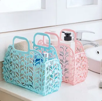 

1 Pcs New Folding Storage Basket Bathroom Hollow Wash Basket Portable Plastic Kitchen Bath Sundries Toiletries Basket