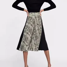 Новое поступление, женские модные длинные плиссированные юбки до колена, женские весенние, летние, Осенние, винтажные, высокая талия, змеиный принт, юбка