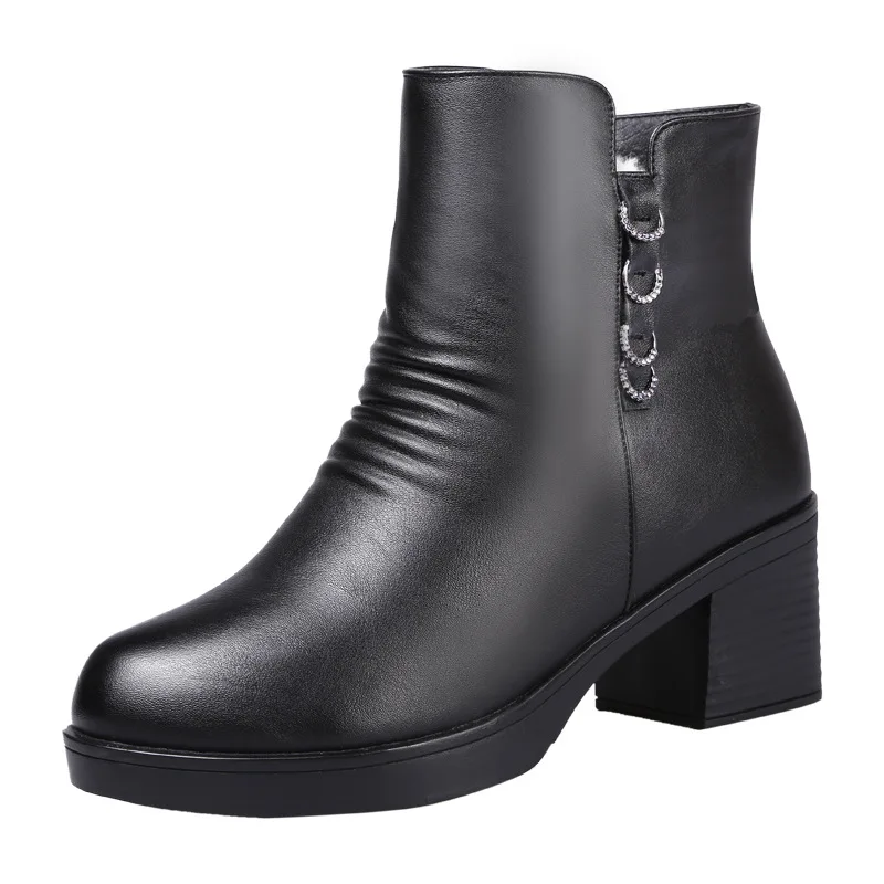 

ZXRYXGS Brand Boots Fur One Wool Boots Cowhide Leather Shoes Thick with High Heeled Boots 2018 Winter Shoes Woman Snow Boots