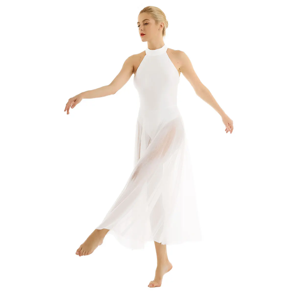 Женское взрослое балетное танцевальное платье, современное трико, балетное боди с сетчатой юбкой, балетное трико с имитацией шеи для женщин