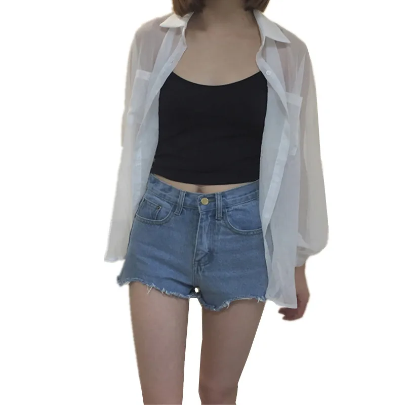 

G1086 New 2019 summer women's fashion thin section white chiffon cardigan sunscreen clothing cheap wholesale